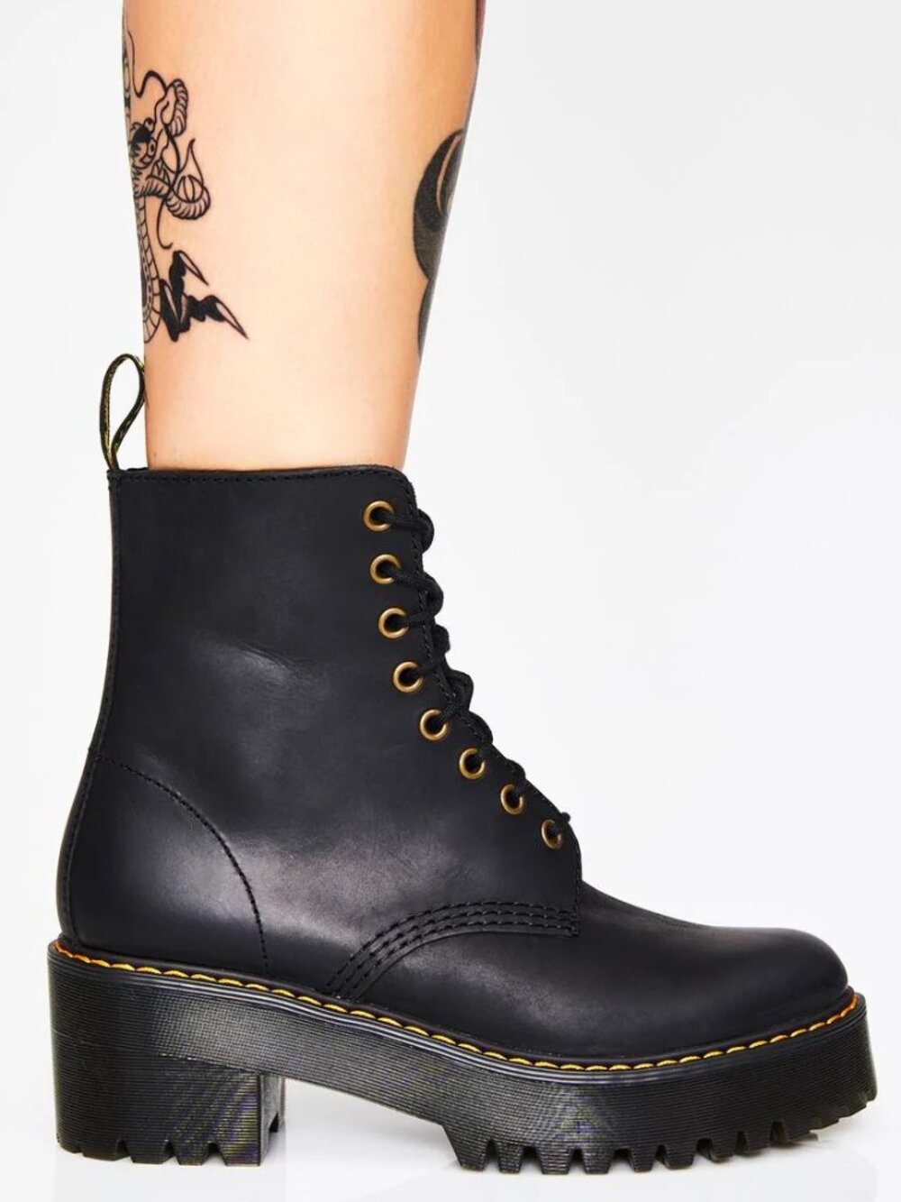 DR MARTENS~Shriver Hi Fashion Boot~BLACK LEATHER PLATFORM WOMENS COMBAT Sz 8
